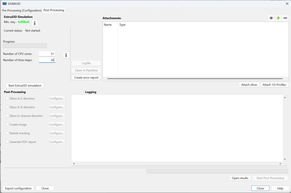 SIGMA3D main window (Pre-Processing / Post-Processing tabs)