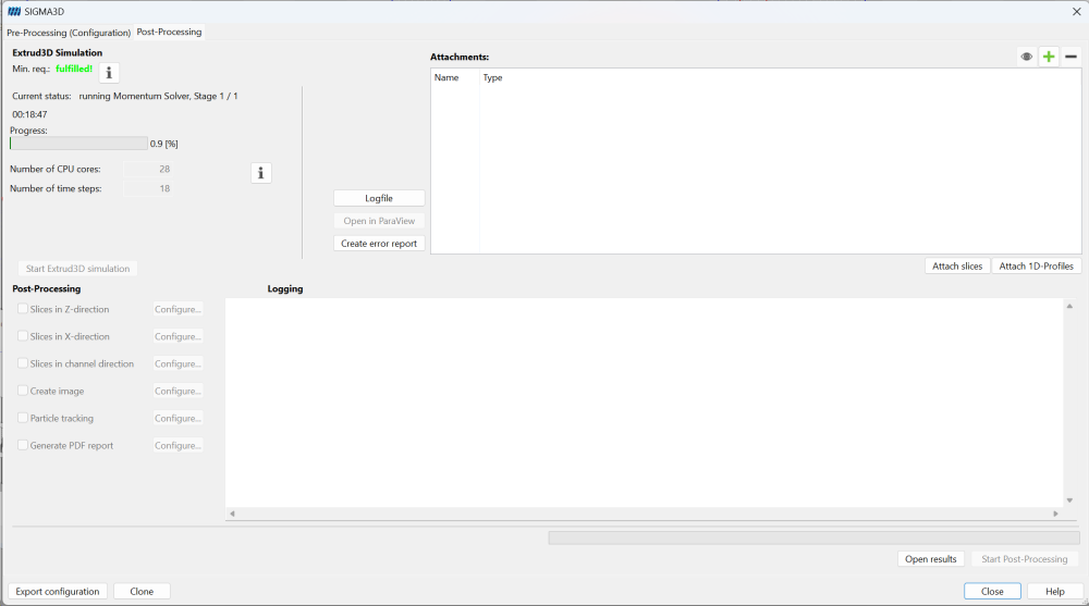 Running simulation example (Momentum Solver, Stage 1/1)