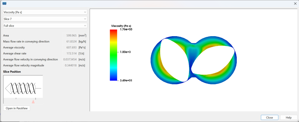 Example slice viewer: viscosity contour and statistics