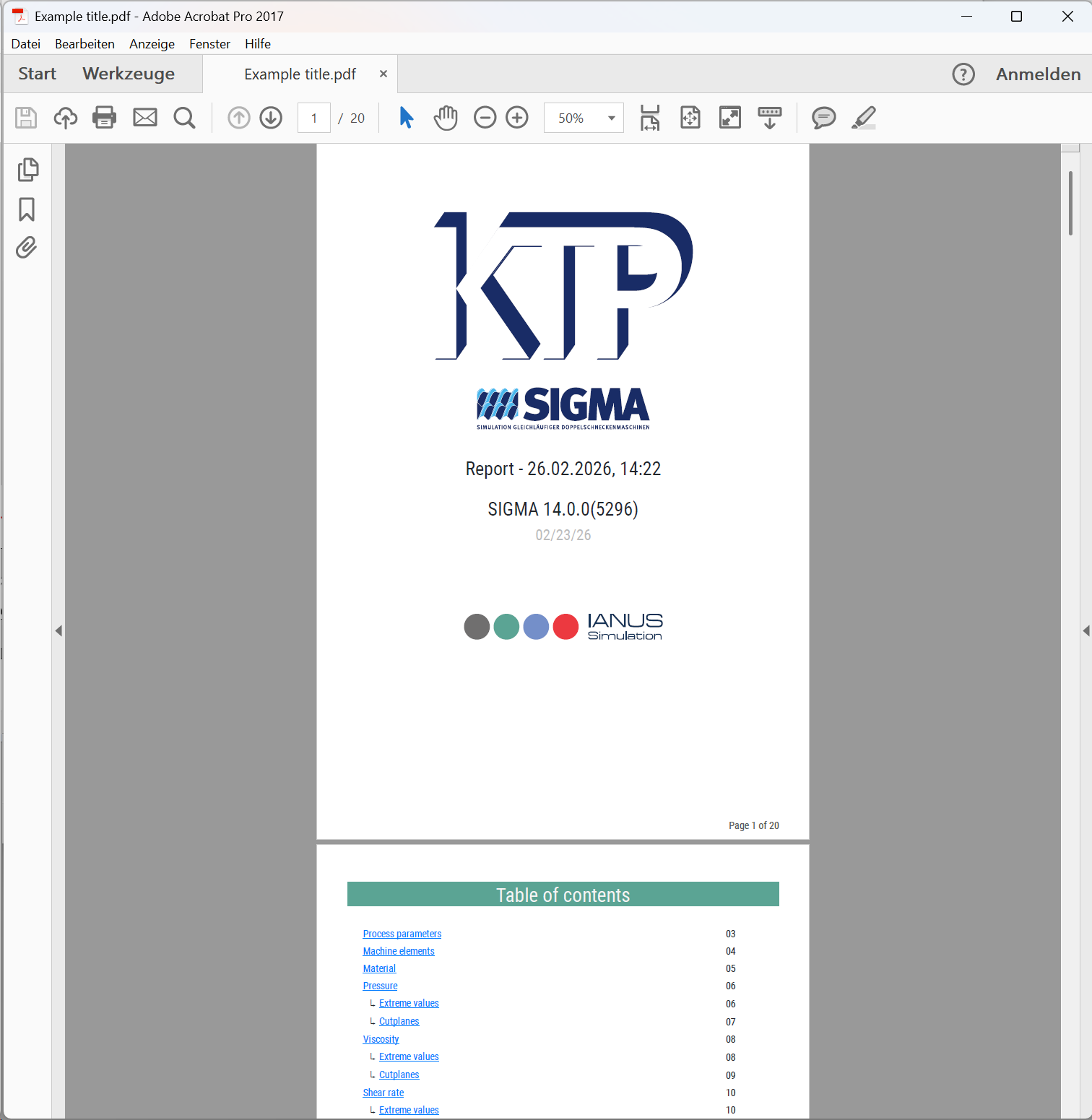 Example SIGMA3D PDF report