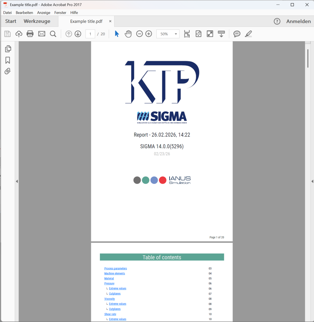 Example SIGMA3D PDF report